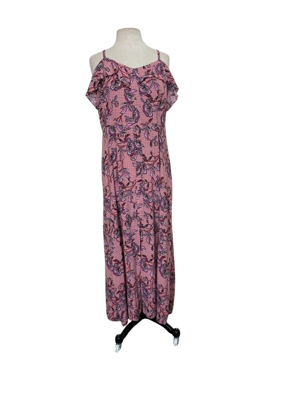 Pink Floral Ruffle Cold-Shoulder Maxi Dress Hope & Harlow Maxi